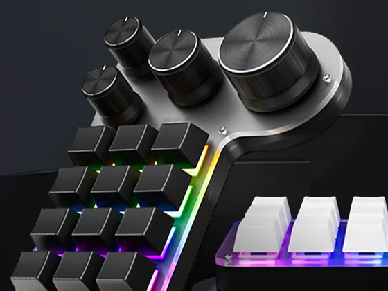 Tastatura de trading: 12 taste mecanice cu RGB și 4 knob-uri, în negru și alb